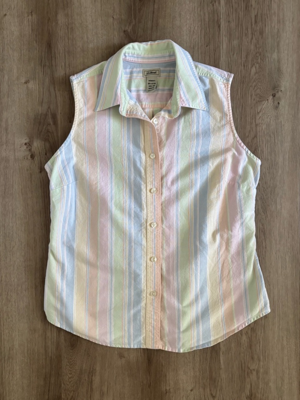 L.L.Bean Cotton Sleeveless Button-Up Shirt Pastel Striped 90’s Coastal Chic Sz M